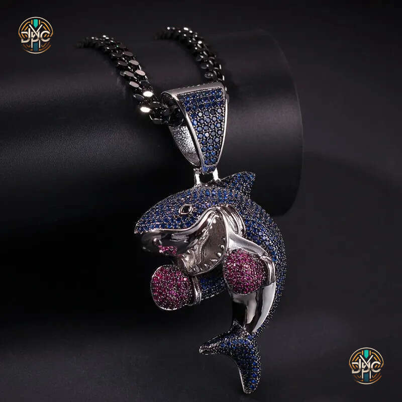 Iced Out Boxing Shark Pendant Necklace Fashion Mens Hip Hop Jewelry Gold Silver Cuban Chain Necklaces