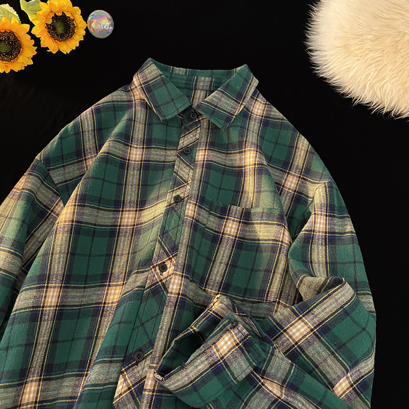 Men's Oversized Plaid Flannel Shirt, Long-Sleeve Casual Shirt Jacket with Flare Sleeves, Lycra Fabric, V-Neck, Covered Buttons, Multicolor Pattern, Ca - view 6
