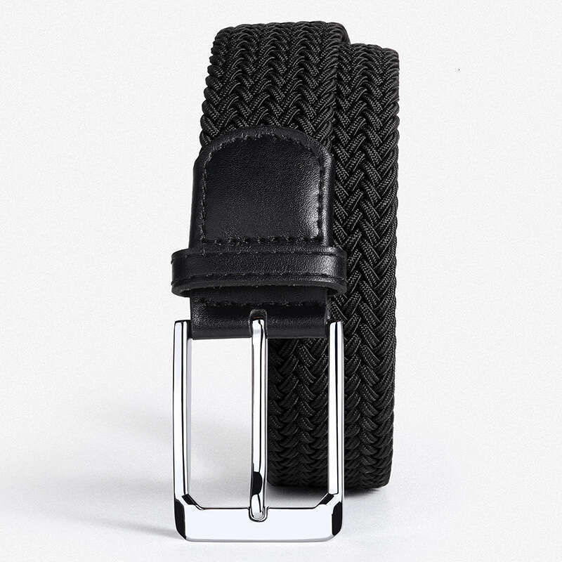 White Golf Men's Woven Belt, No-Hole Pin Buckle, Elastic Stretch Canvas Belt For Jeans