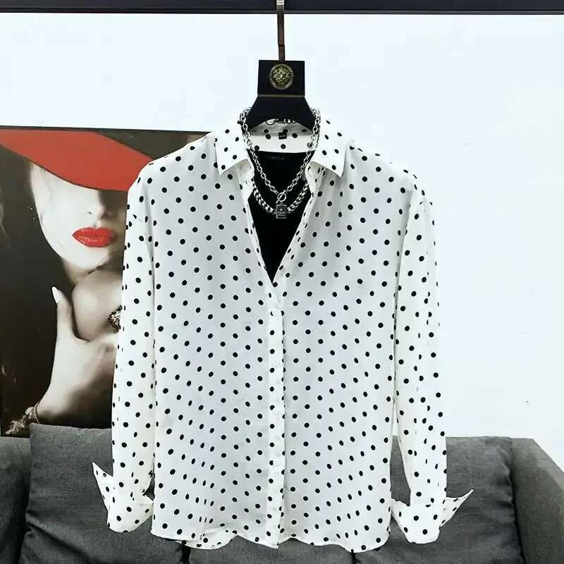 Fashion Men Shirt Polka Dot Print Lapel Long Sleeve Casual Button Business Shirts Streetwear 2024 Handsome Camisas Tops A158 DJ5370