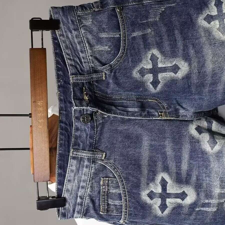 Luxury Brand Designer Clothes European And American Heavy-Duty Vintage Washed Ripped Patched Denim For Men, Summer Loose Straight-Leg Casual Shorts