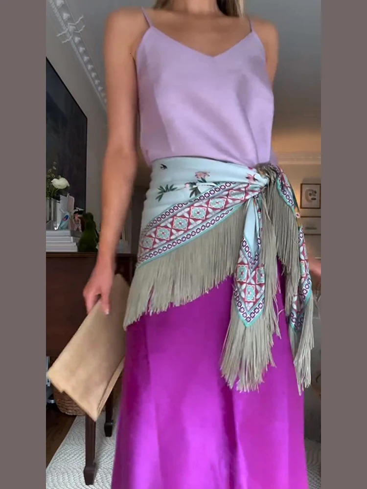 Vintage Womens Square Scarf Satin With Tassel Female Print Scarfs 2026 Spring Summer Holiday Vacation Fashion Lady Accessory 260423