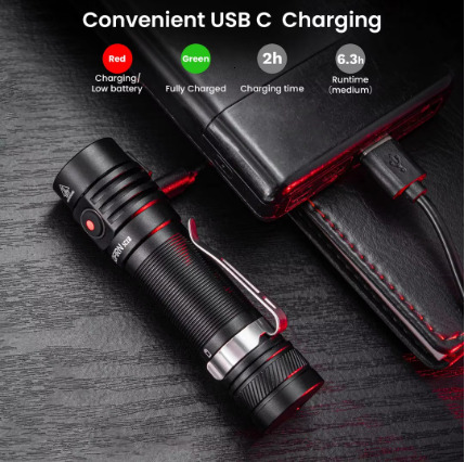 Sofirn SC18 1800lm EDC Flashlight USB C Rechargeable SST40 LED 18650 Torch TIR Optics Lens Lantern with Power Indicator