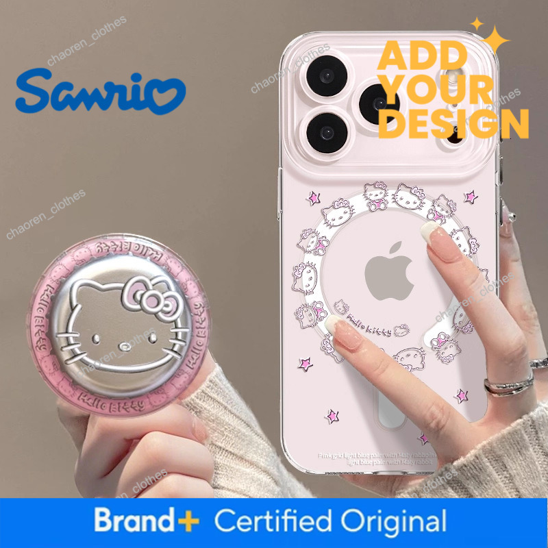 Kt Cat Transparent Magnetic Metal Fitted Case for Apple iPhone 17 Pro Max - Compatible with iPhone 16/15, Cat Hello Kitty Design, Magnetic Closure