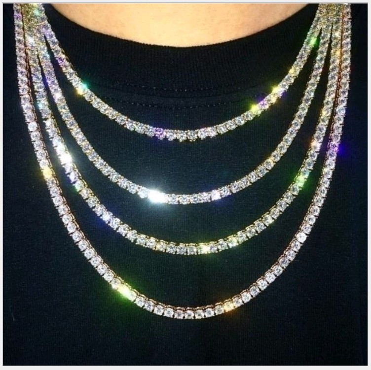 6mm Hip-Hop VVS Moissanite Diamond Tennis Chain for Men, 925 Sterling Silver Tennis Necklace, Lab-Grown Diamond