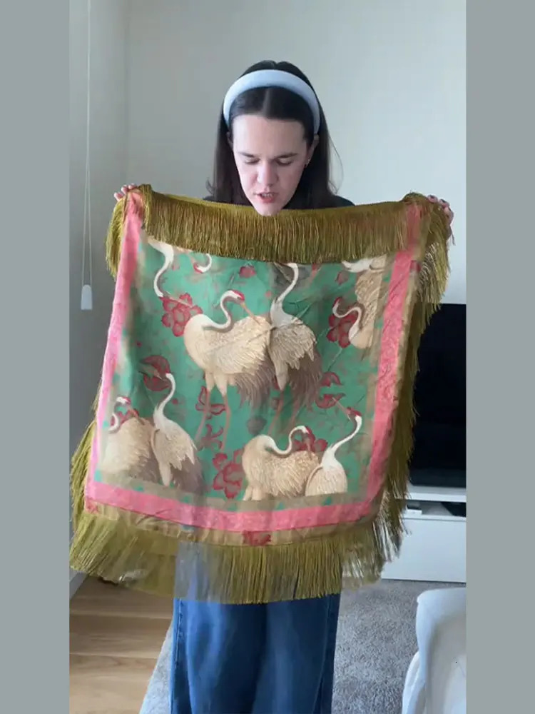 Vintage Womens Square Scarf Satin With Tassel Female Print Scarfs 2026 Spring Summer Holiday Vacation Fashion Lady Accessory 260423