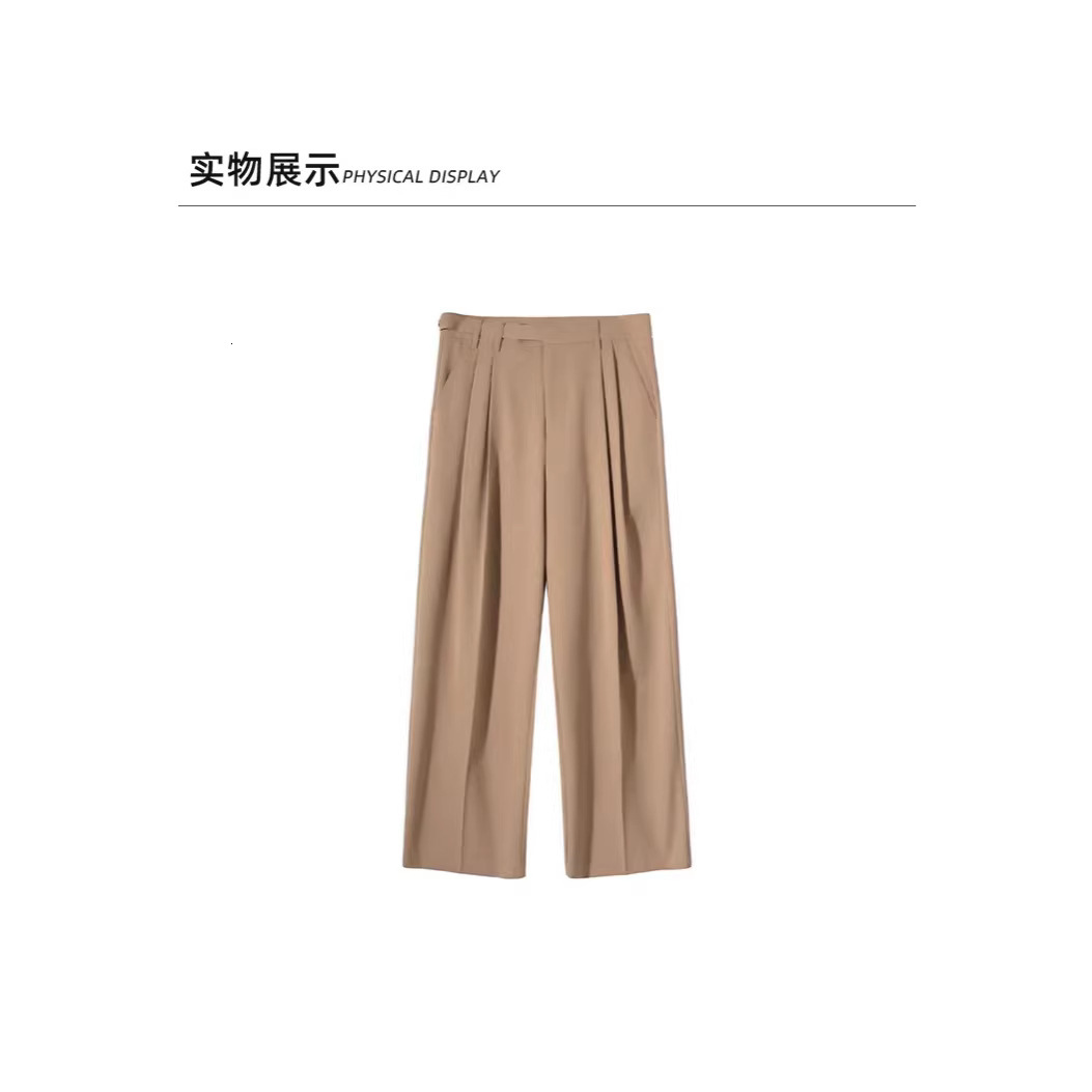 Luxury Brand Designer Mens Old Money Style High Waist Wide Leg Suit Pants Paris Buckle Wrinkle-Free Casual Trousers Daily Wear Chic Stylish Modern Tre