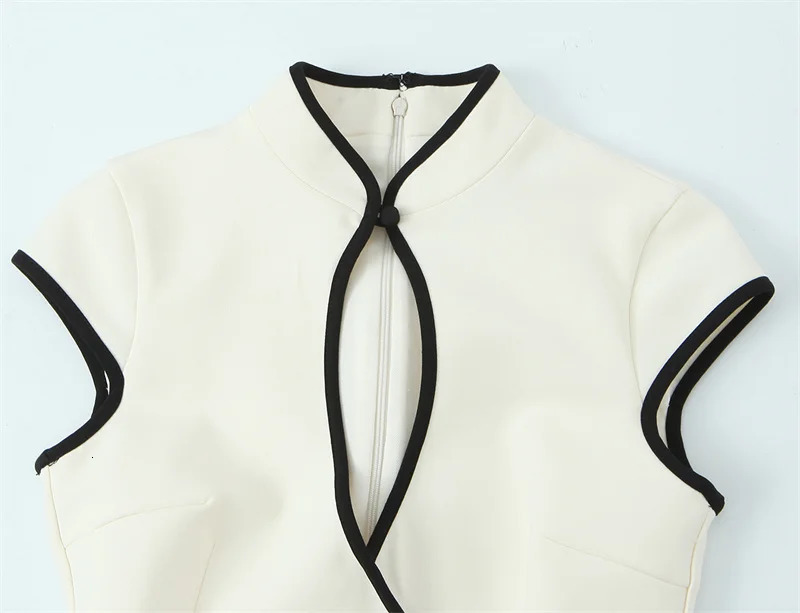 Womens Dress 2026 Summer Style White Sleeveless Hollowout Decor Qipaostyle Mini Elegant and Fashionable 260423
