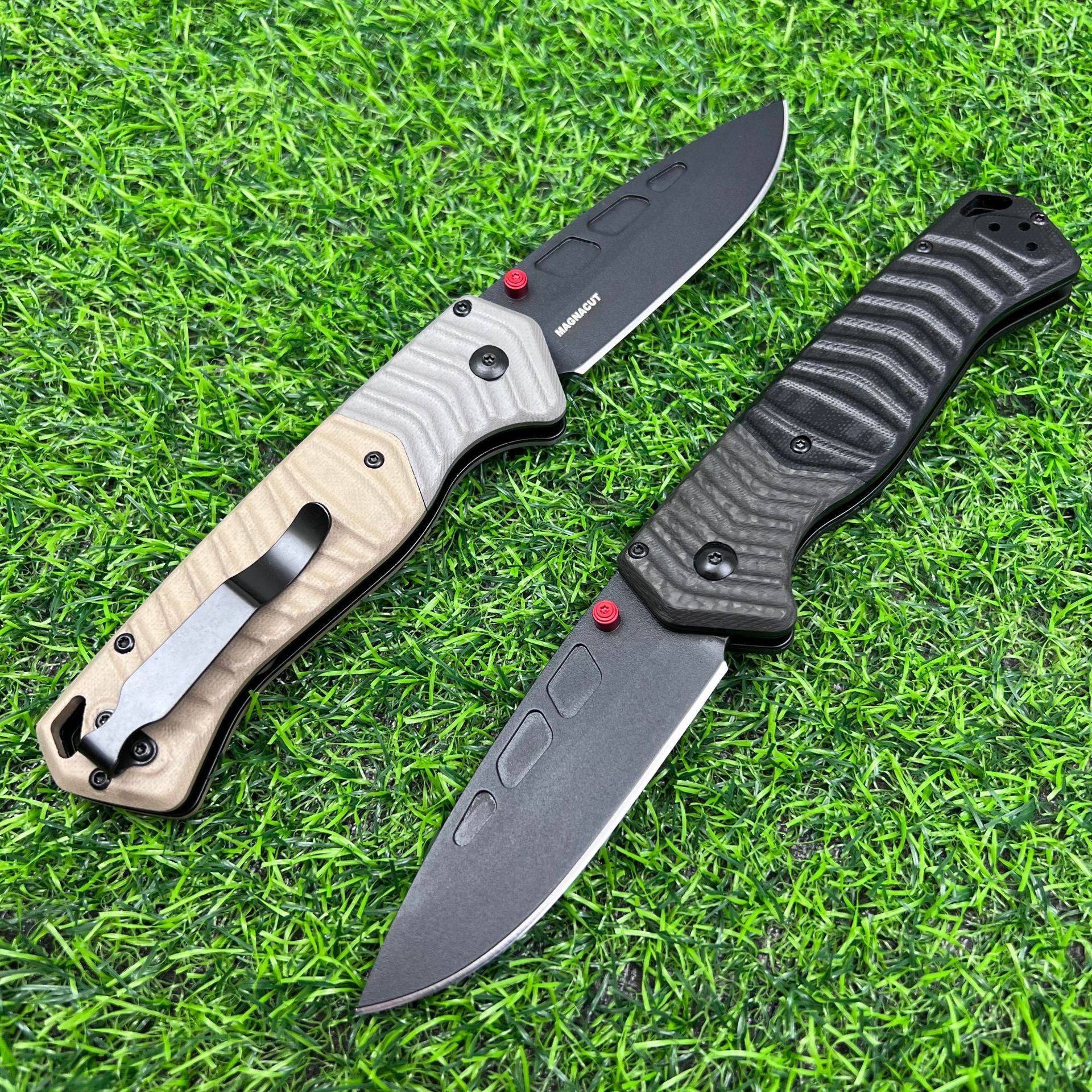 593BK folding knife with carbon fiber G10 handle, portable for outdoor use, high hardness and sharp blade, ideal for camping.