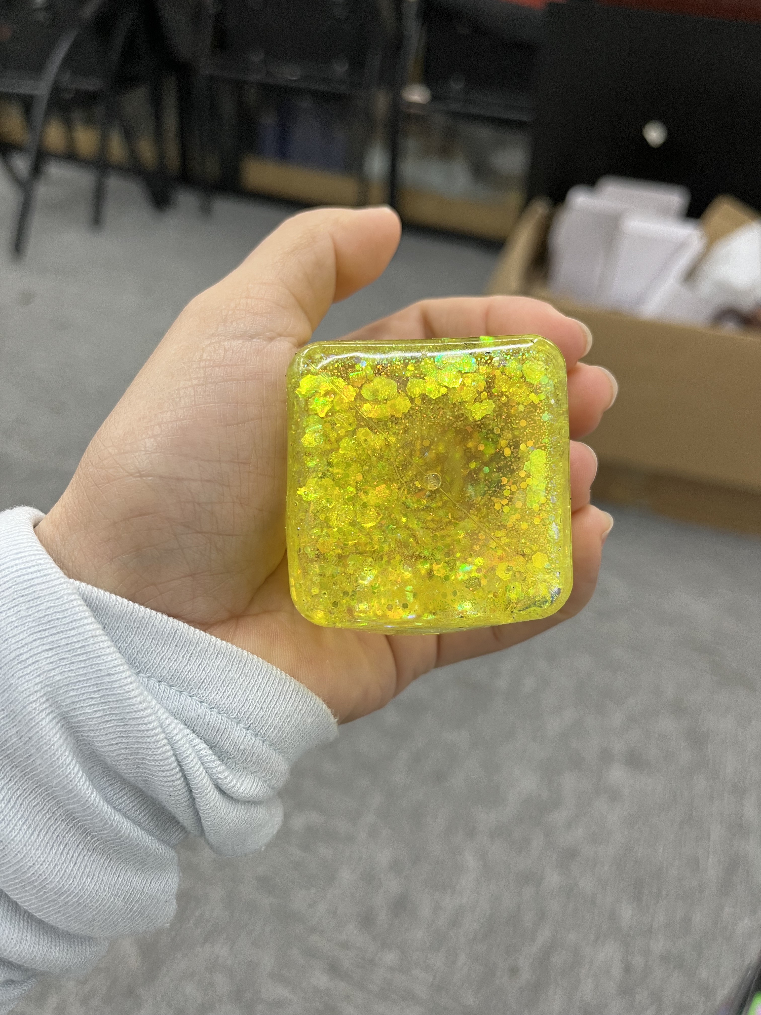 Maltose Glitter Cube Squeeze Squishy Toy, 5cm Slow Rise Stretchy Gel Stress Relief Fidget Toy with gift box for Stress Relief Party Favors