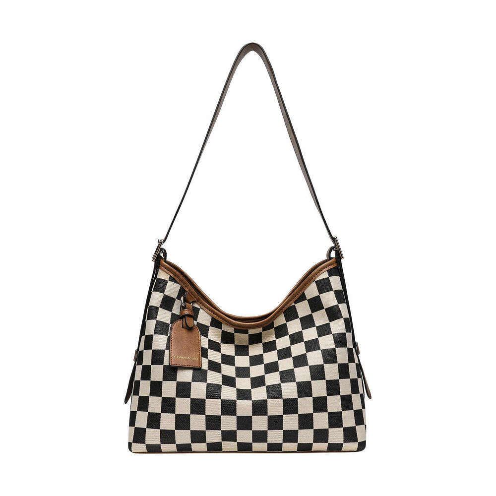 Large-capacity checkered handbag for women, suitable for work, commuting and daily use, shoulder bag
