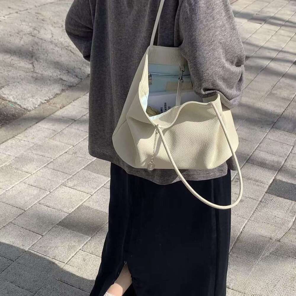 Luxury Korean Style Early Spring Solid Hobo Tote Bag, Top Layer Cowhide, Large Capacity, Niche High End Casual Shoulder Handbag SENYY