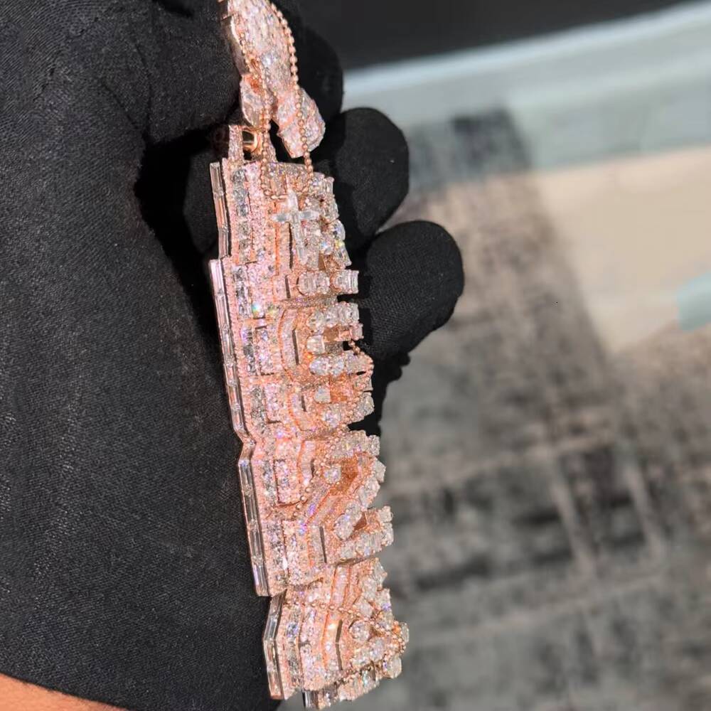 Iced Out Jewelry Moissanite Vertical Letter Pendant Baguette 925 Silver Moissanite Diamond Pendant Custom Pendant Charms Jewelry - view 3
