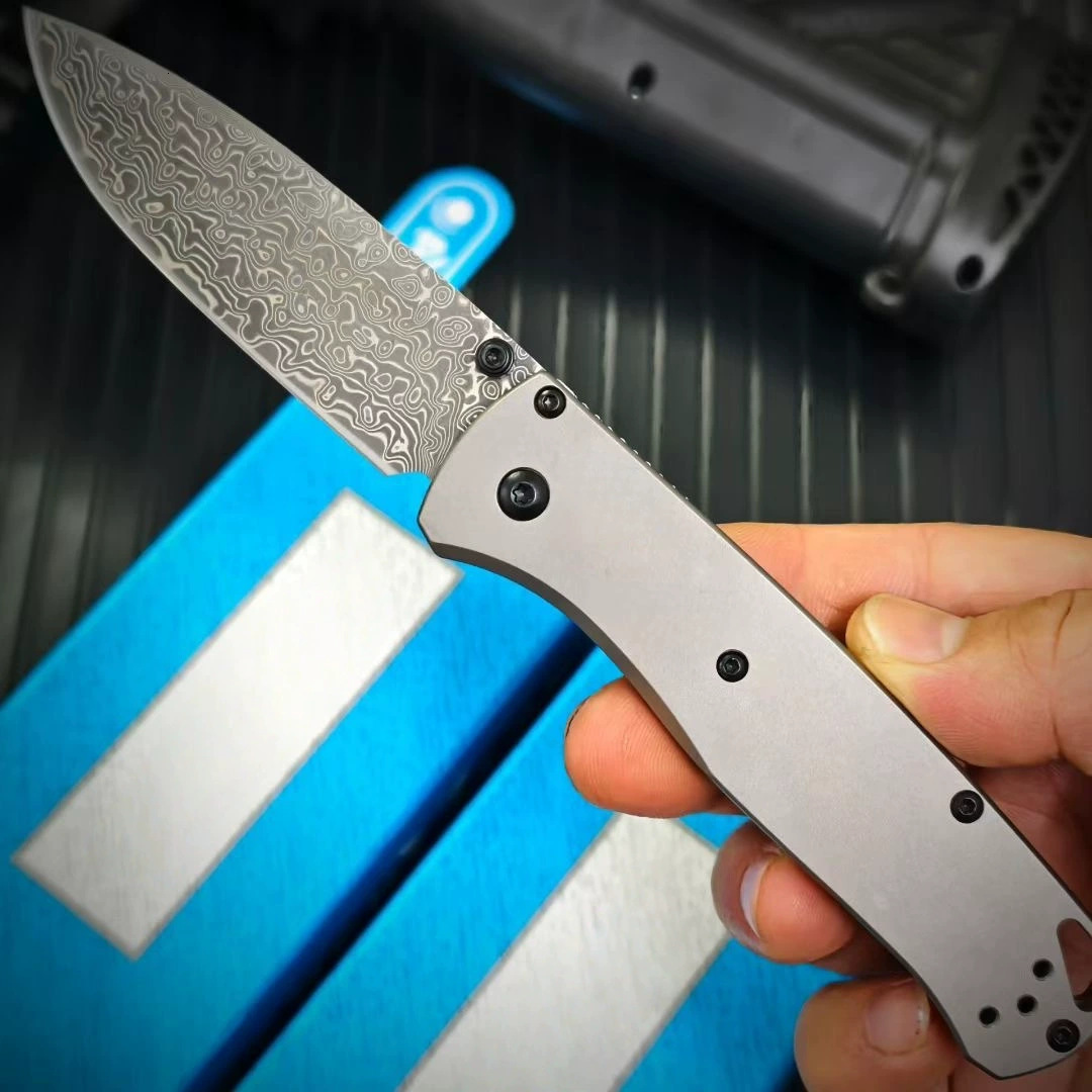 BM Mini 533-TI Damascus Titanium alloy Handles Bugout Folding Knife Outdoor camping hunting pocket EDC utility KNIVES