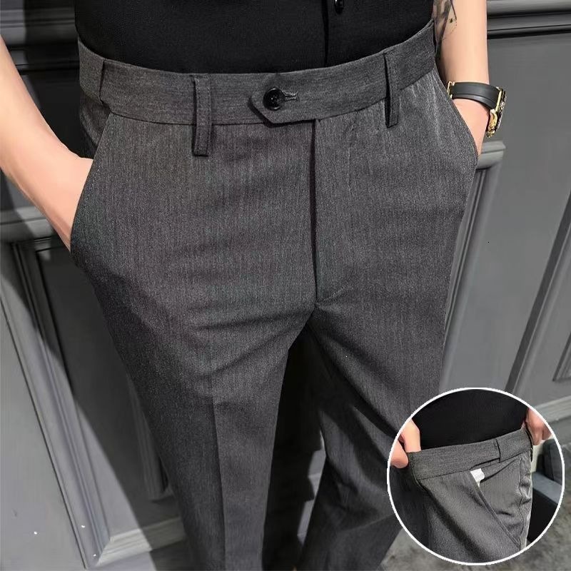 Mens Classic Dress Pants - Formal Solid Color Slightly Stretching Suitable for Comfortable Business Wearing in Spring and Summer 240929CJ