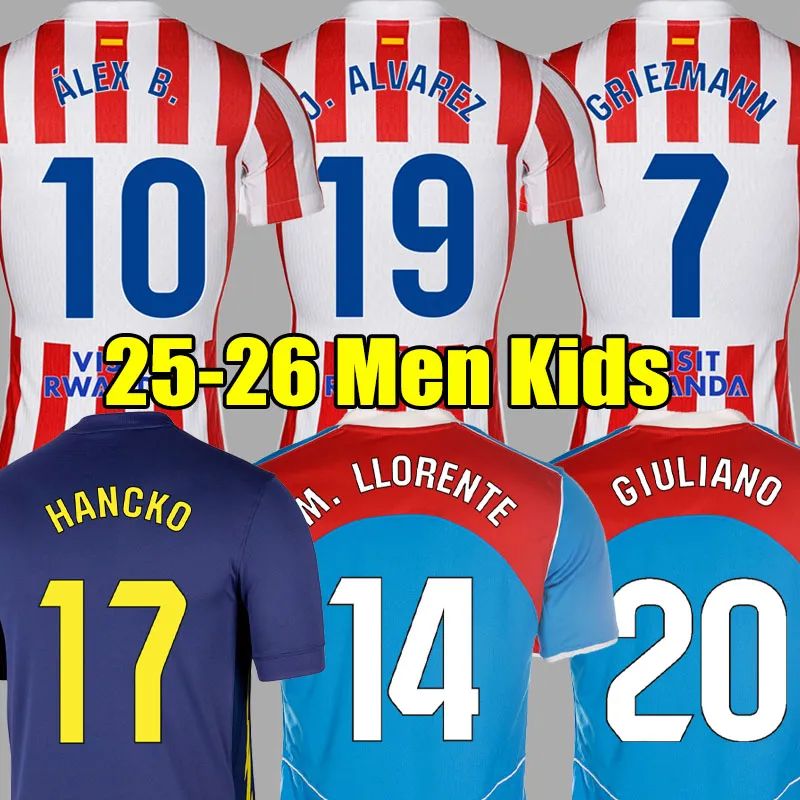 25 26 Atletico MadridJersey Soccer Jerseys ATM 200 GRIEZMANN Football Shirts 2025 2026 SORLOTH PASPADORI ALEX B. M.LLORENTE KOKE Men Uniforms kids kits sets