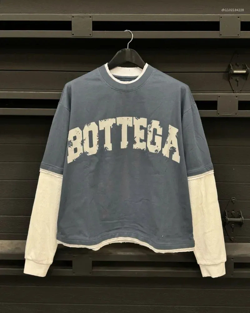 Men's T Shirts Street Fashion Letter Printed Cotton Round Neck Long Sleeve T-shirt Men Trendy Brand Casual Loose Oversized Top