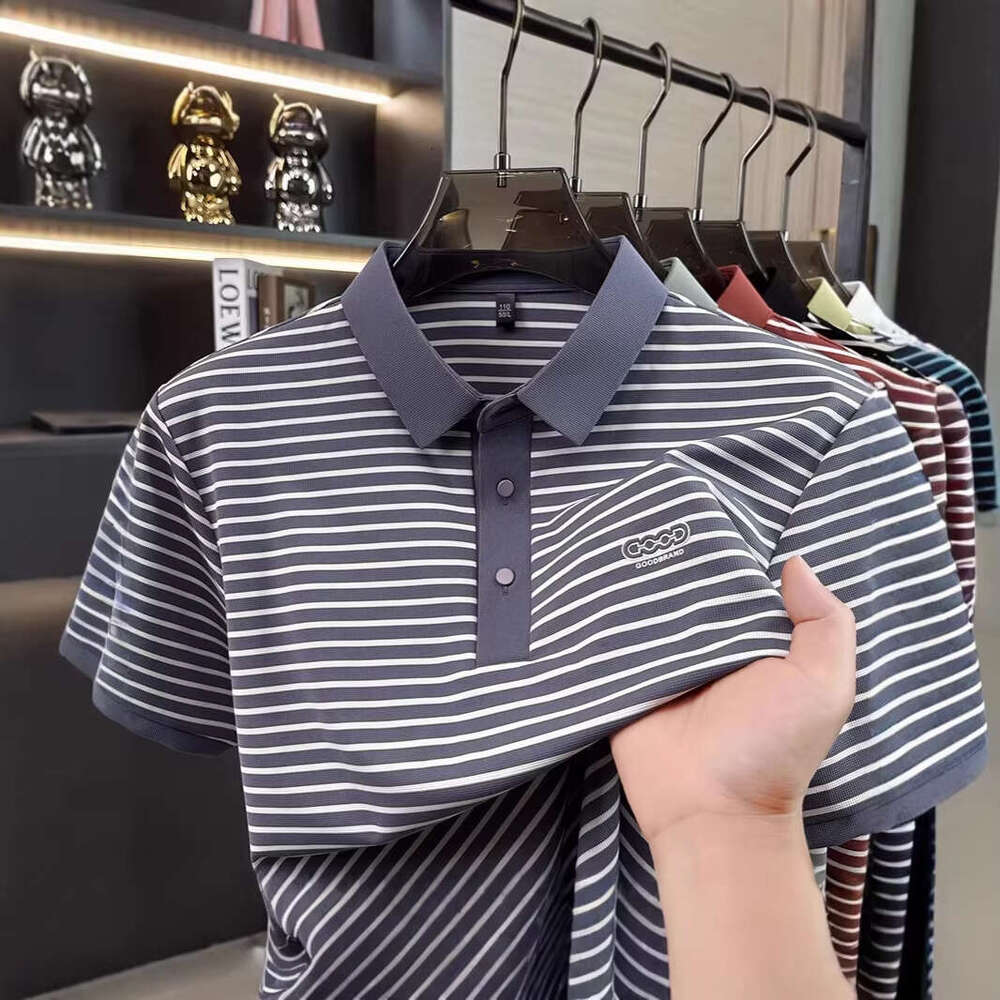 Luxury Brand Designer Clothes Off-Platform Short-Sleeve Men's POLO Shirt, Light Luxury High-End Business Casual Turn-Down Collar T-Shirt, Striped