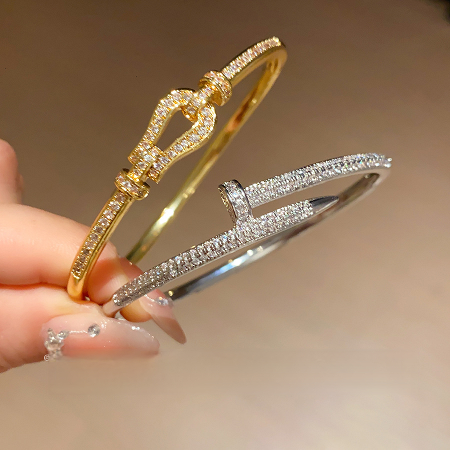 luxury brand designer diamondstudded nail open bracelet exclusive highend fashionable retro personalized design accessory for women