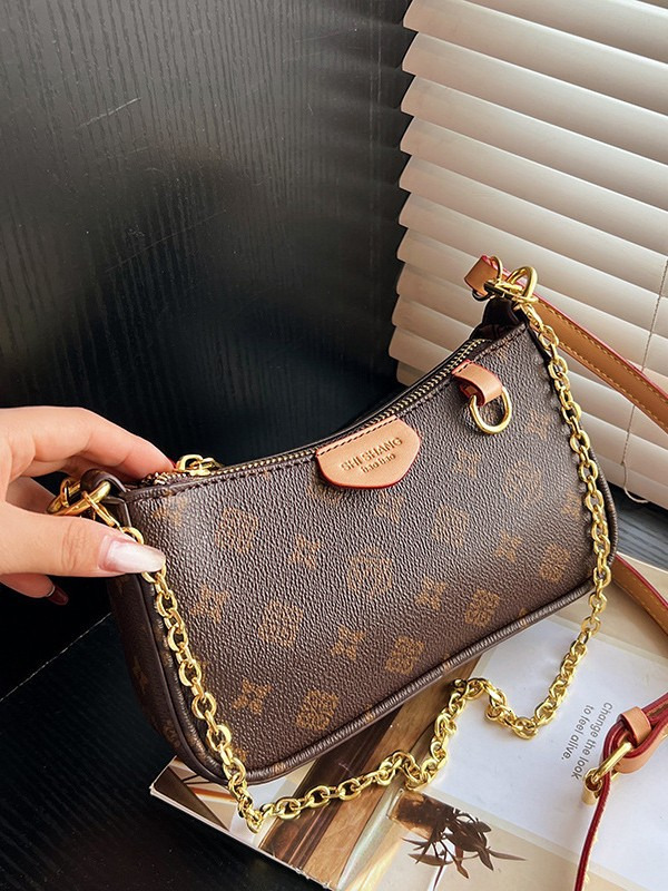 Womens Vintage Print Hobo Shoulder Bag Dual Detachable Strap Chain Crossbody Purse Classic Retro Pattern Underarm Bag For Daily Casual And Office Wear