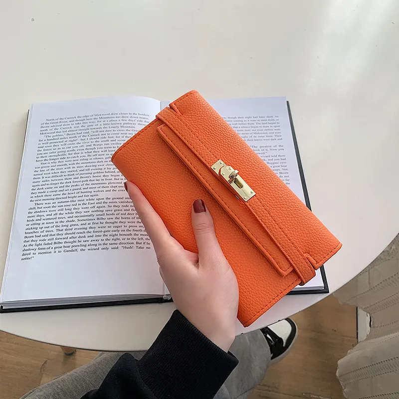 Women's Fashionable Long Wallet Crossbody Bag Grained Leather with Gold Hardware Versatile Clutch that Holds a Phone and Cards