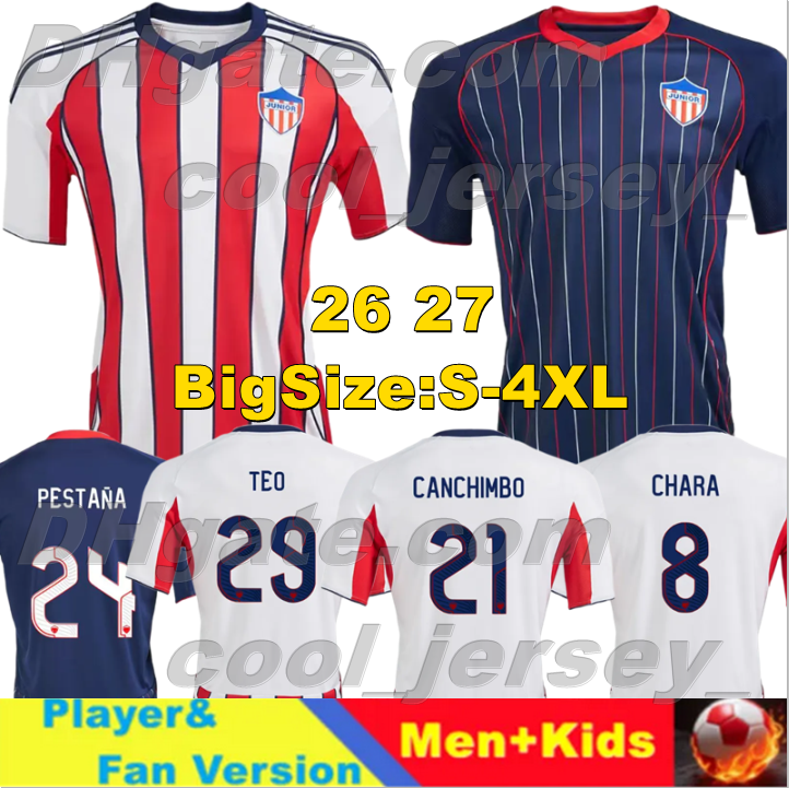 4XL Junior Barranquilla Atletico 26 27 Soccer Jerseys L.MURIEL TEO C.BARRIOS CANCHIMBO 2026 Football Shirts J.ZIDANE BACCA CHARA CAICEDO J.RIOS Men Kids Kit Socks Sets