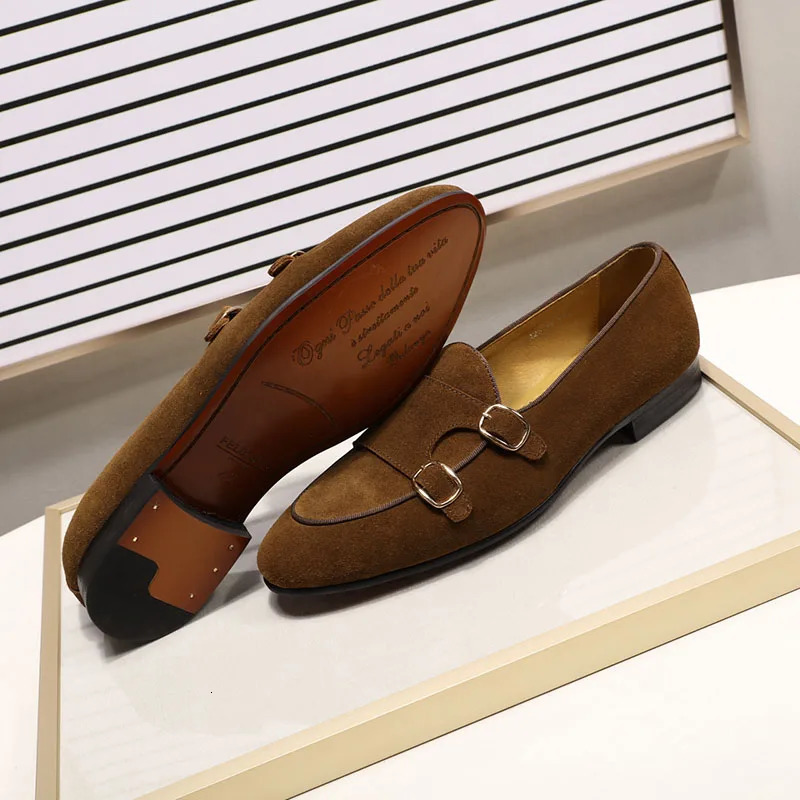 Fashion Suede Leather Mens Loafers Black Brown Green Casual Dress Shoes for Wedding Party Monk Strap Men Shoes Size 38-47 260423 - view 4
