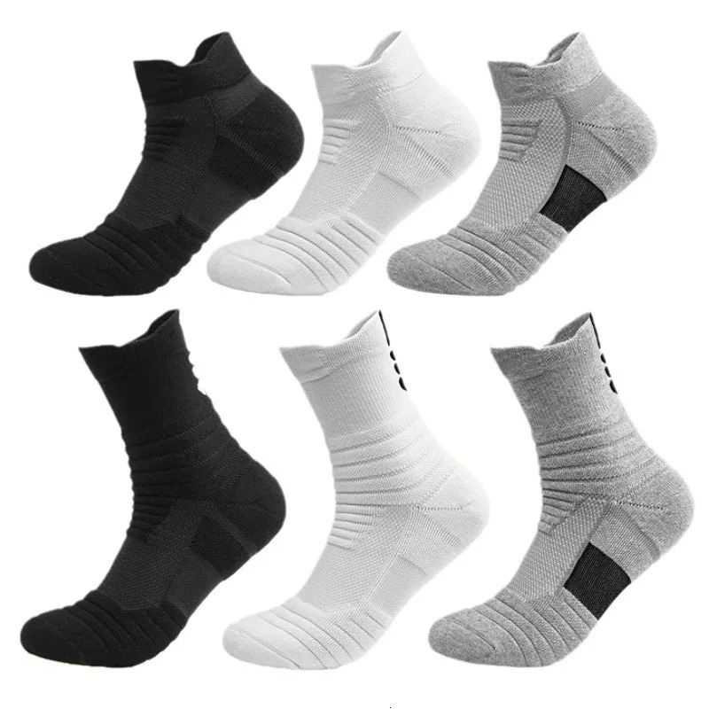 5 Pairs Men Cushion Performance Athletic Crew Socks Running Basketball Outdoor Sports Ankle Socks High Tube Autumn Winter Socks 260424