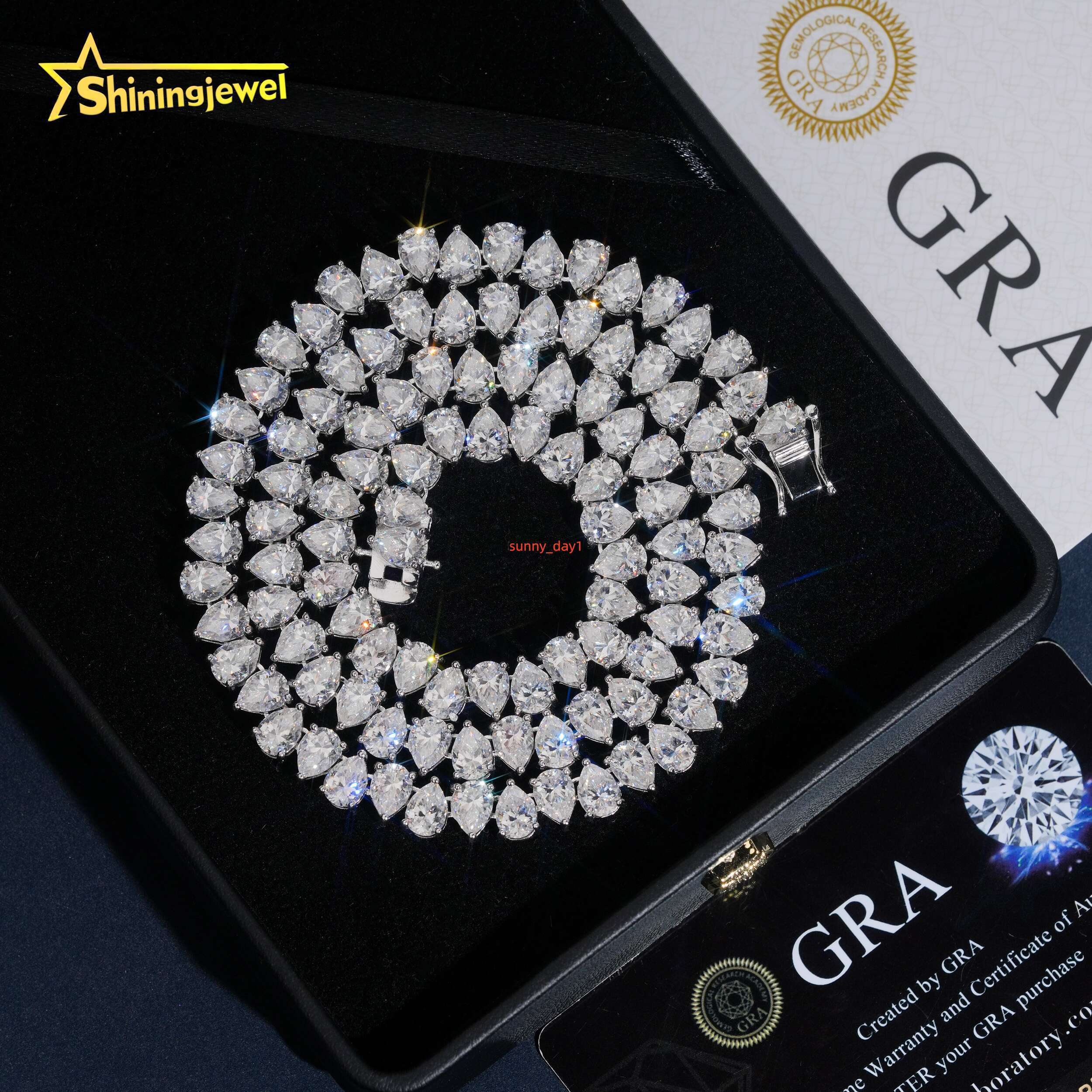 Hip Hop Jewelry 925 Sterling Silver Gold Plated Pass Diamond Test VVS Pear Cut Moissanite Tennis Chain Necklace Fine Jewelry