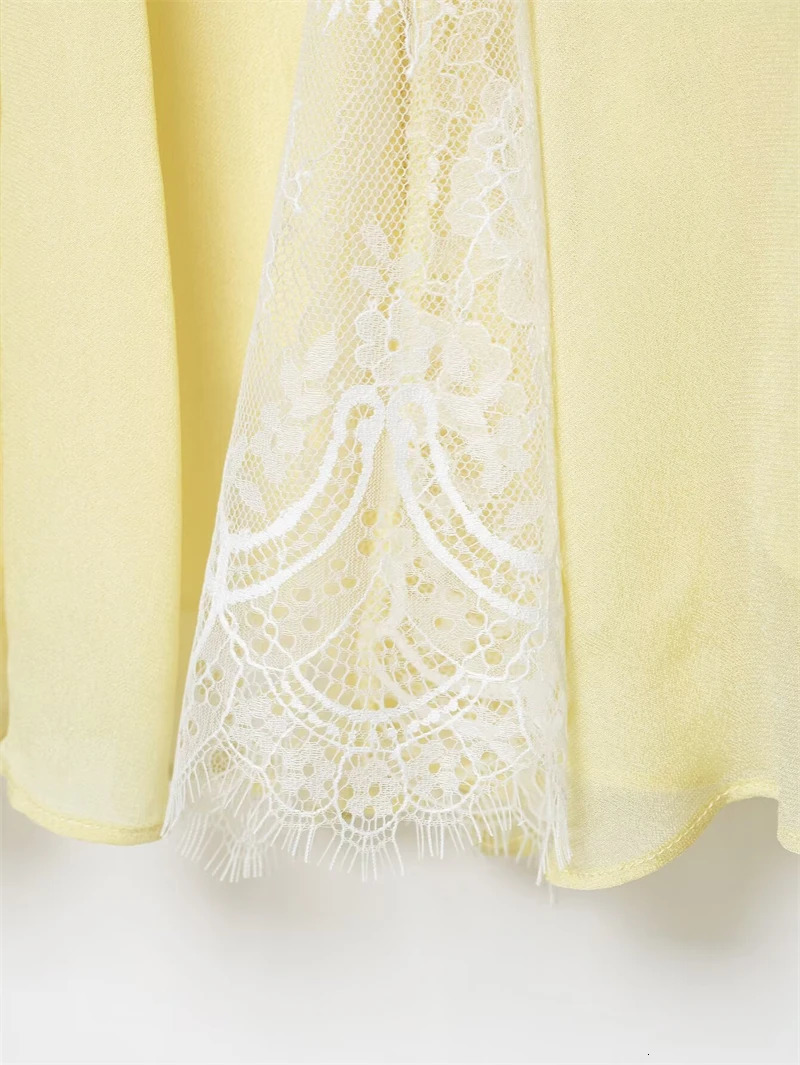 Womens Dress 2026 Fashion Spring Summer Yellow Lace Patchwork Short Dress for Women Sexy Chic Spaghetti Strap Dress 260424 - view 7