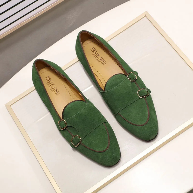 Fashion Suede Leather Mens Loafers Black Brown Green Casual Dress Shoes for Wedding Party Monk Strap Men Shoes Size 38-47 260423 - view 6
