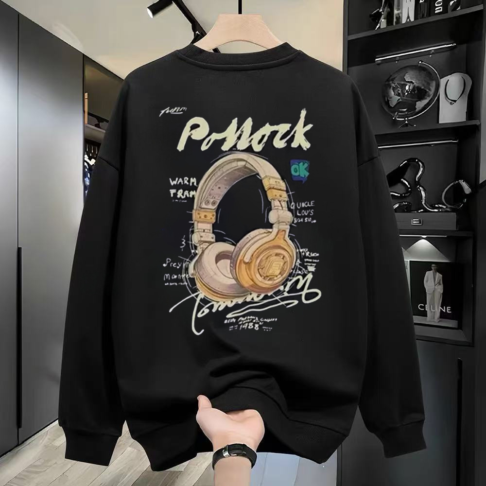 American Streetwear Printed Crew Neck Sweatshirt, Heavyweight Thick Fleece Lined, Autumn Winter Casual Tops, Youth Couple Unisex Design
