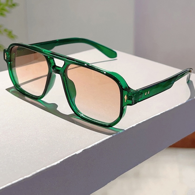 Vintage Pilot Sunglasses Double Bridges Men Square Green Ocean Lens UV400 Riding Women Trending Rivets Sun Glasses Lightweight Beach UV400 CB Fashion 