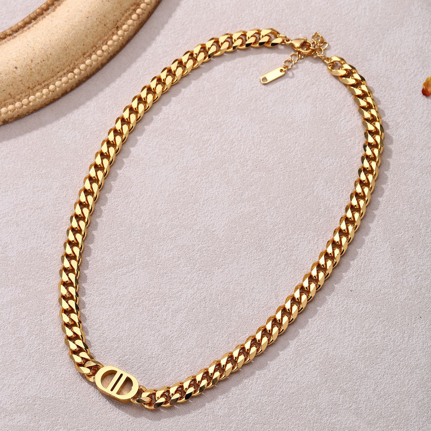 Designer Necklace, European And American Ladies' Light Luxury Cuban Necklace Bracelet, Outdoor Niche Geometric Hip-hop Bracelet