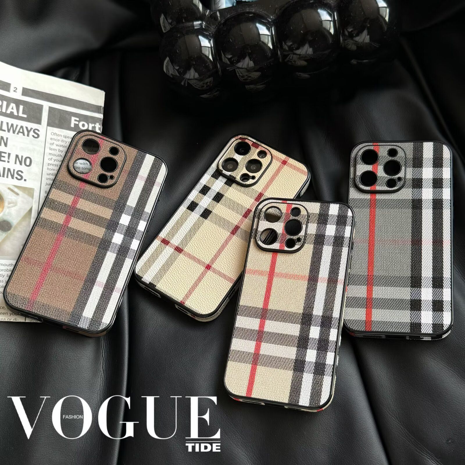 Compatible with Apple 16 Pro MAX Phone Case 15/14 Striped Plaid 13 Niche High-end 12 Side Sticker Leather