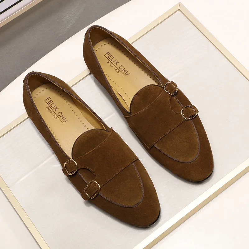 Fashion Suede Leather Mens Loafers Black Brown Green Casual Dress Shoes for Wedding Party Monk Strap Men Shoes Size 38-47 260423 - view 5