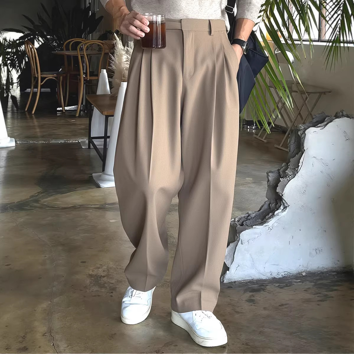 Luxury Brand Designer Mens Old Money Style High Waist Wide Leg Suit Pants Paris Buckle Wrinkle-Free Casual Trousers Daily Wear Chic Stylish Modern Tre