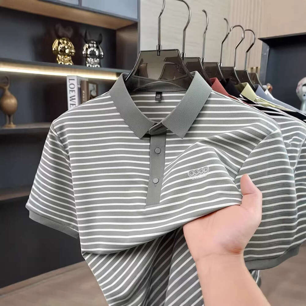 Luxury Brand Designer Clothes Off-Platform Short-Sleeve Men's POLO Shirt, Light Luxury High-End Business Casual Turn-Down Collar T-Shirt, Striped