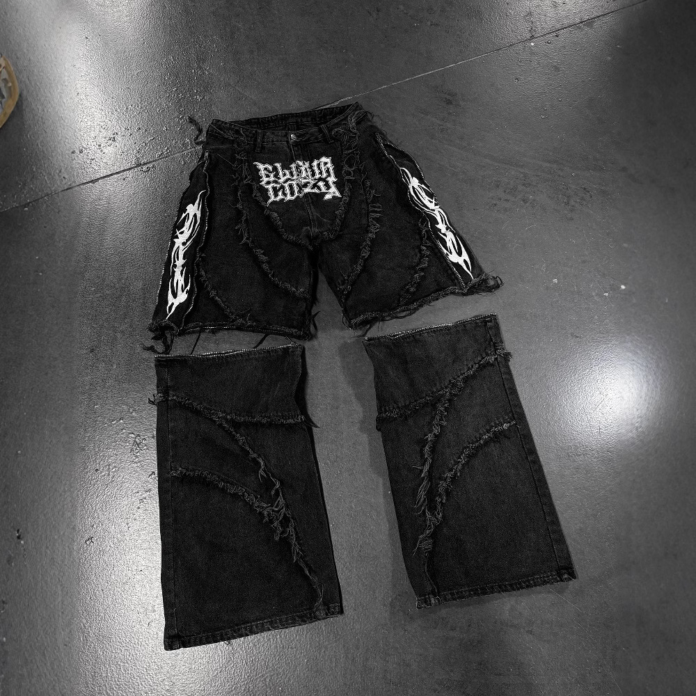 Luxury Brand Designer Mens Retro Patchwork Wide Leg Jeans Embroidered Frayed Streetwear Casual Daily Wear Chic Stylish Modern Trendy Fashionable Cool