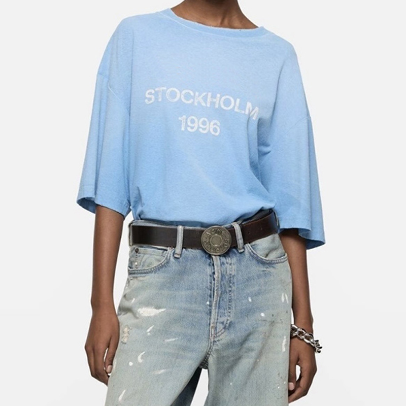 24ss Europe Style Letter Print Muddy Washed Vintage Tee Ripped Distressed T shirt Spring Summer Casual Fashion Oversize Men Women Street Graphic Tops Premium Made