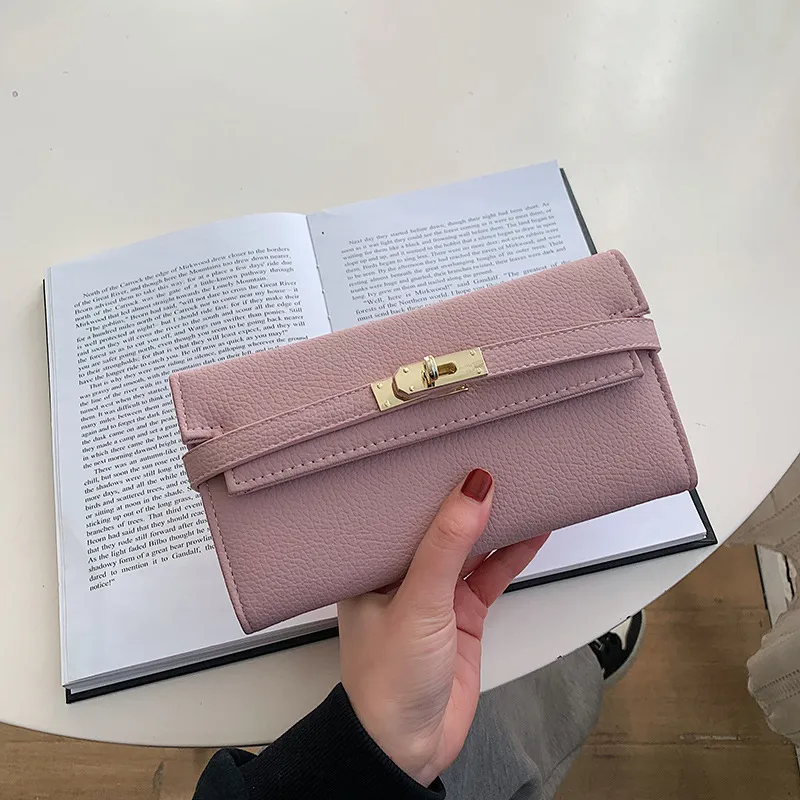 Women's Fashionable Long Wallet Crossbody Bag Grained Leather with Gold Hardware Versatile Clutch that Holds a Phone and Cards