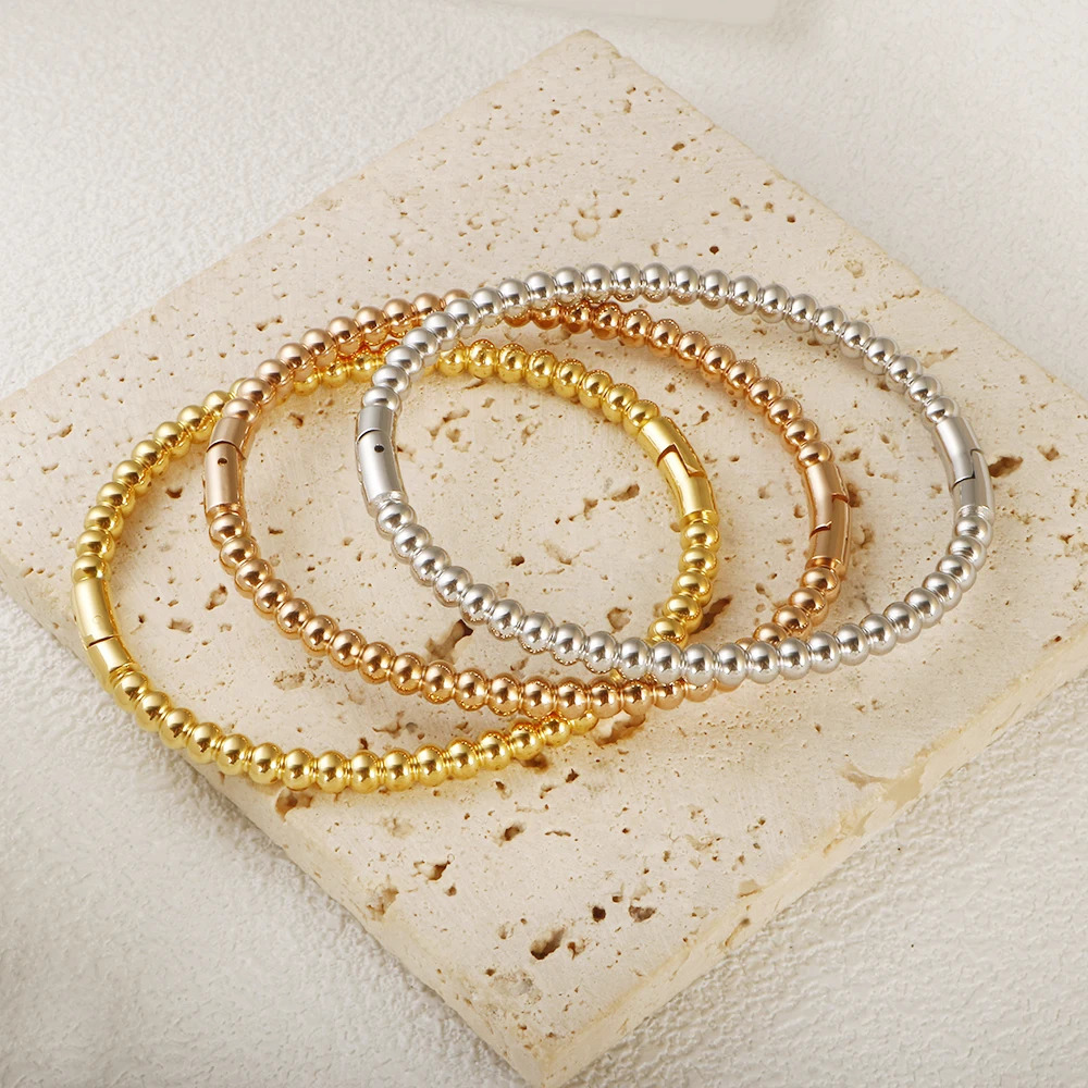 Trendy Round Ball Beaded Bracelets Bangles High Quality Stainless Steel Twist Balls Dots Bead Bangle for Women Jewelry Wholesale 260423