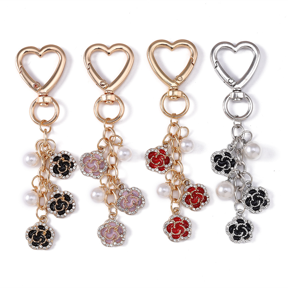 Bag Charm Camellia Flower Keychain Five-Petal Flower Pendant Chain Handbag for Women's Wrist Strap for Bag Phone Case Decoration and Car key keyc