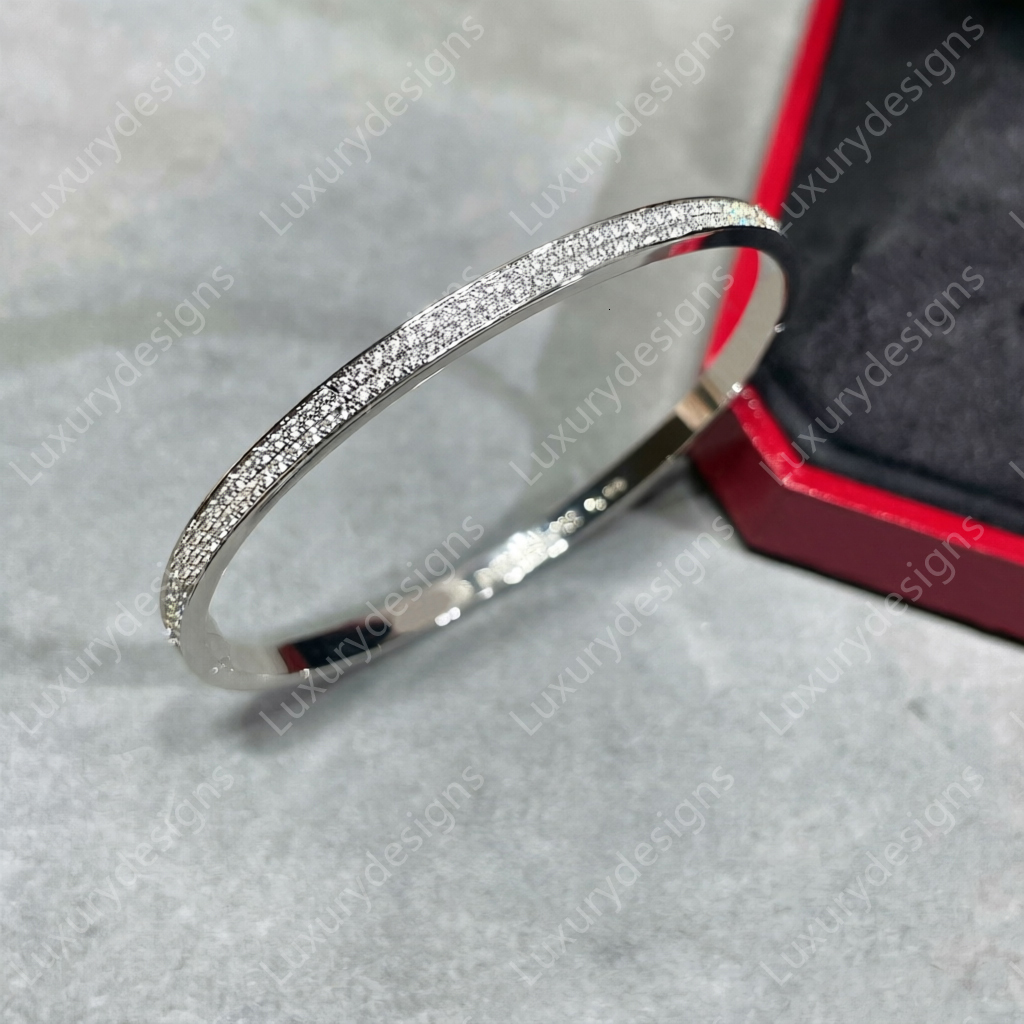 Thin Designer Bracelet Luxury Full Diamonds Bracelet Womens Top V-gold 18k Gold Plated Screw Bangle Diamonds 3 Colors with Red Gift Box Packing