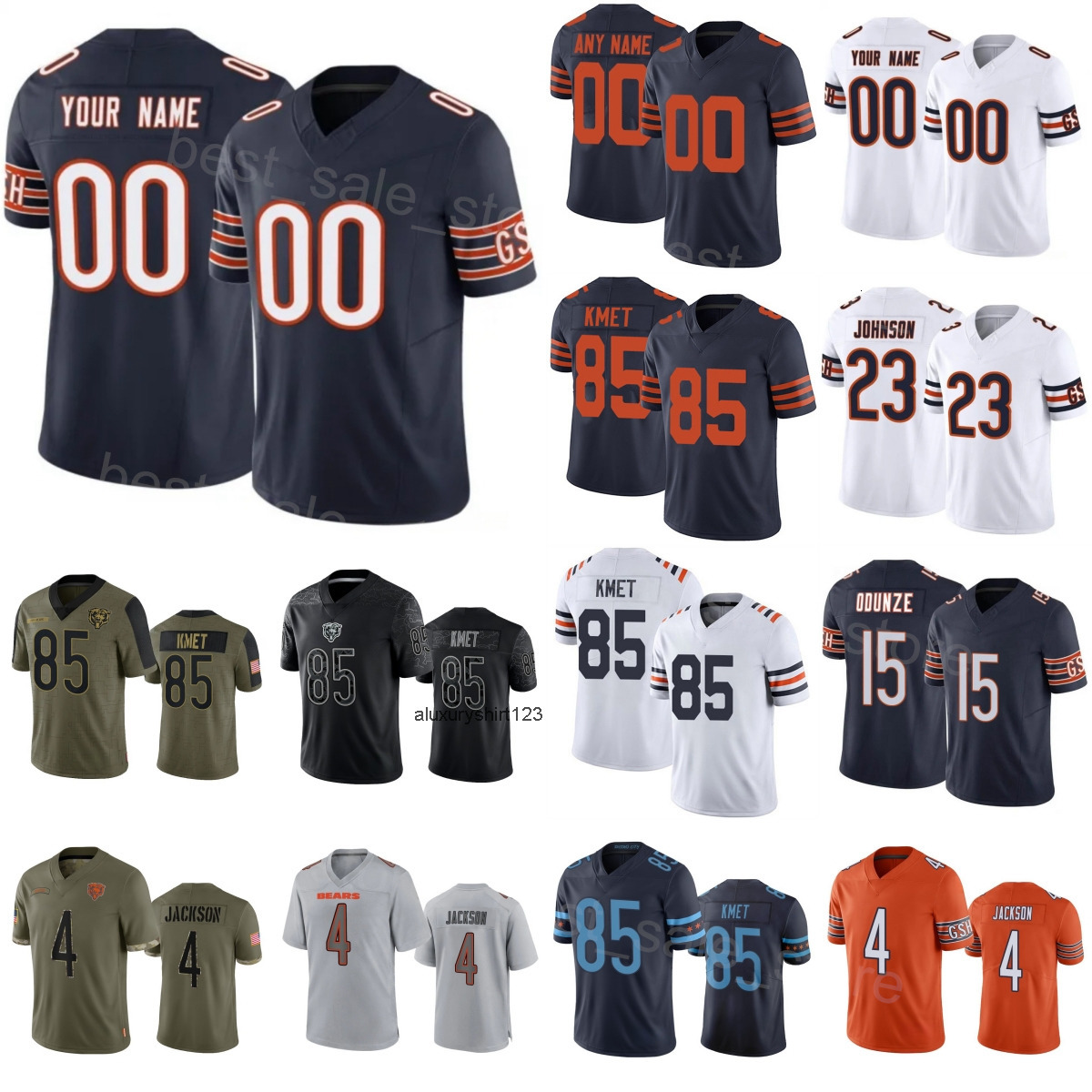 Custom Chicago Football Jersey 2 DJ Moore 4 DAndre Swift 18 Caleb Williams 23 Roschon Johnson 85 Cole Kmet 15 Rome Odunze Keenan Allen DeAndre Carter 