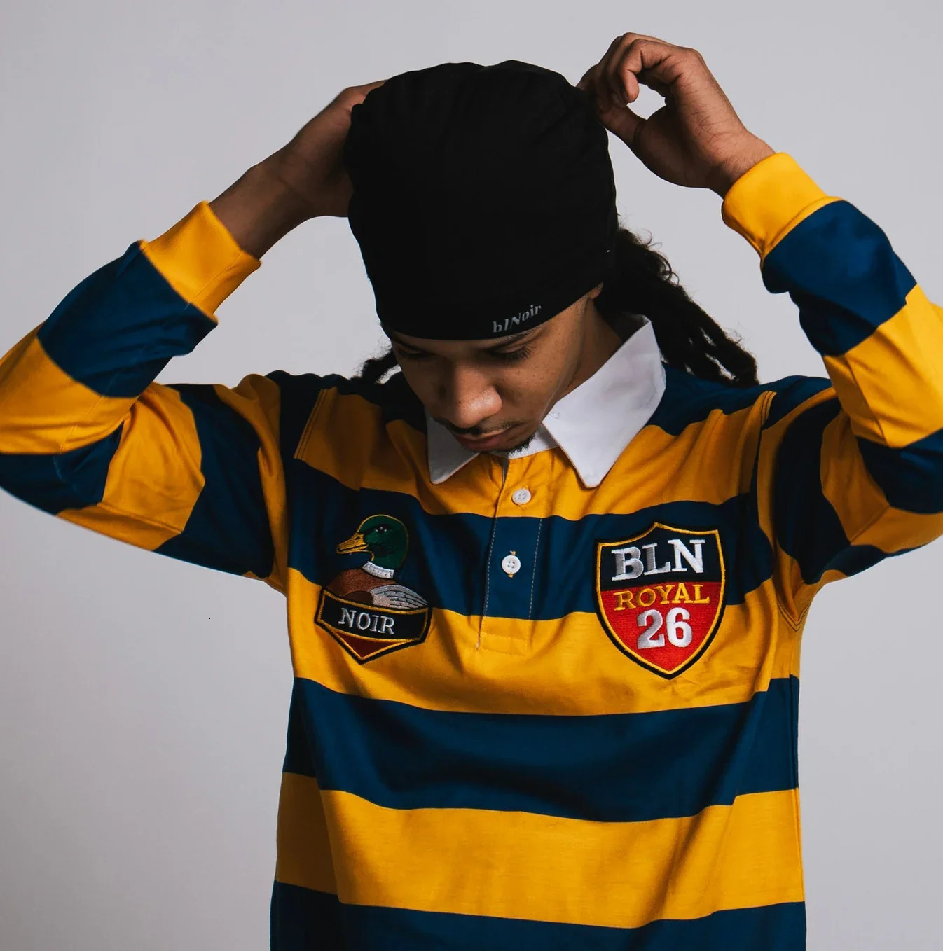 Y2K Golden League Rugby Polo Shirt Retro Duck Embroidery Yellow Blue Striped Long Sleeved Shirt Oversized Unisex Streetwear Tops 260423