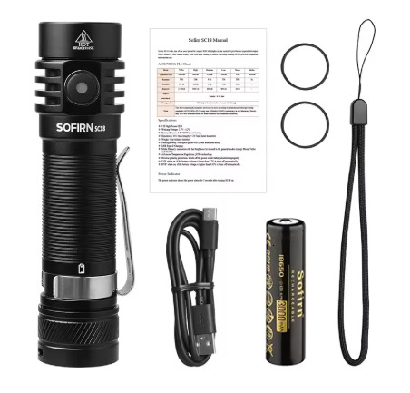 Sofirn SC18 1800lm EDC Flashlight USB C Rechargeable SST40 LED 18650 Torch TIR Optics Lens Lantern with Power Indicator