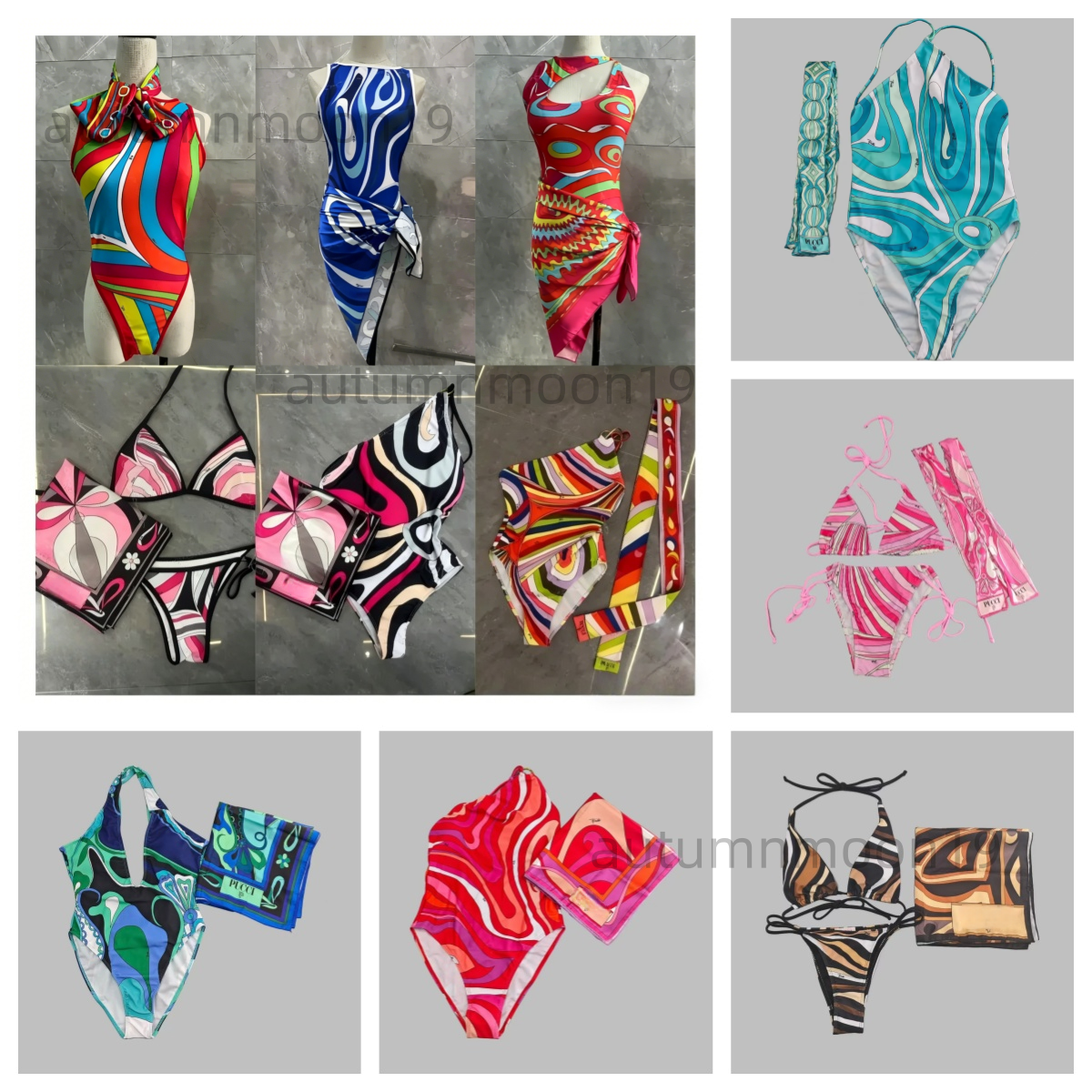 puccily swimsuits Clothing Colorful Women Swimwear Sexy Hollow swimsuit Designer Swimsuits Scarf Skirt Beachwear Sexy V Neck Beach Holiday Bathing Suit One Piece 3