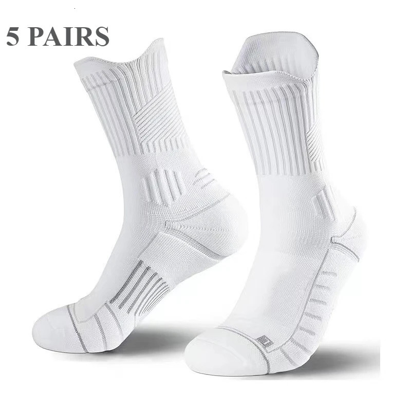 5 Pairs Men Cushion Performance Athletic Crew Socks Running Basketball Outdoor Sports Ankle Socks High Tube Autumn Winter Socks 260424