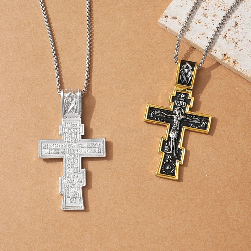 Movie John Wick Jesus Cross Necklace Crucifix Eastern Orthodox Prayer Big Pendant For Men Women Jewelry Accessories Gifts 260423 - view 6